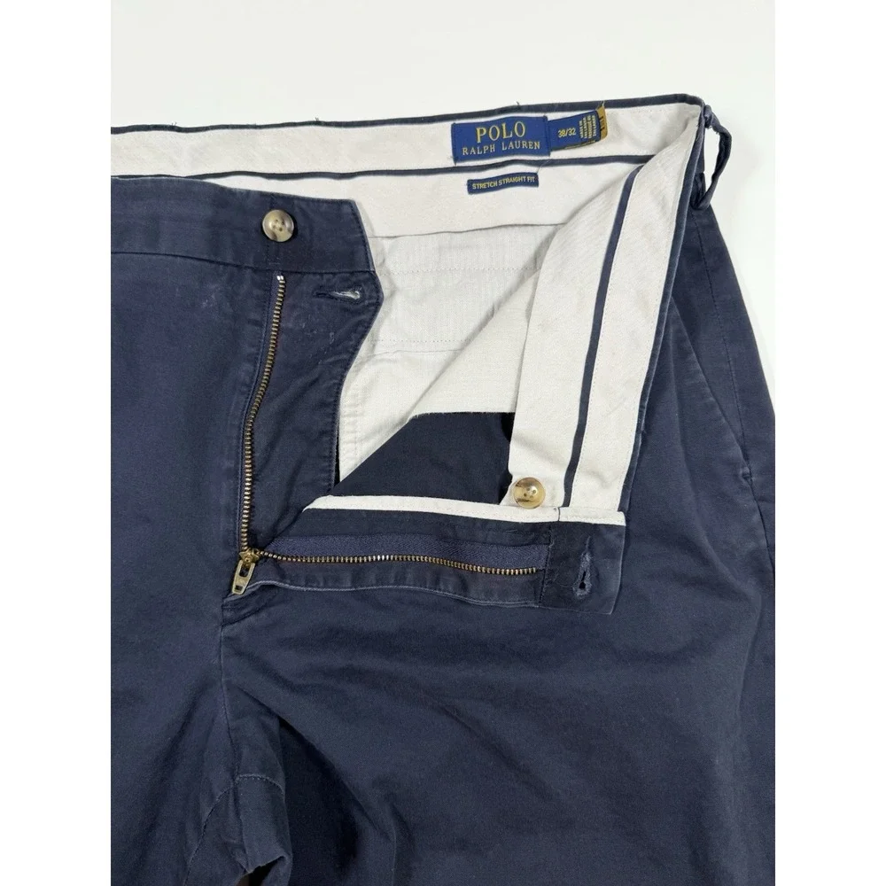 Polo Ralph Lauren Pants Men 38x30 Navy Blue Stretch Classic Fit Flat Front